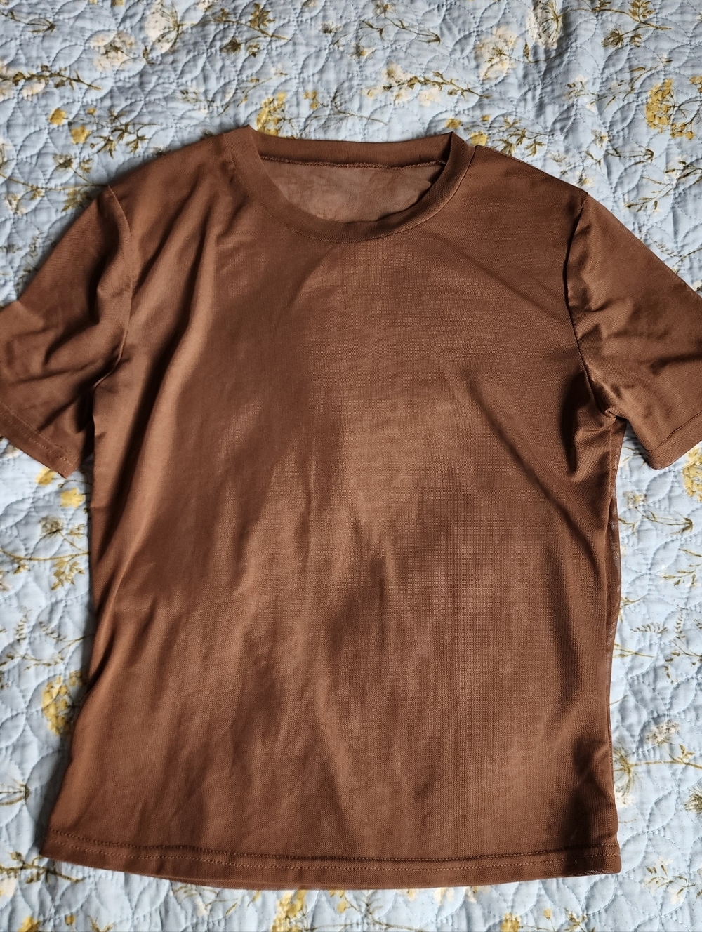 Mesh Cover Tan Nude Crewneck Tee Perfect For Under Tank Dresses Or Pinafores